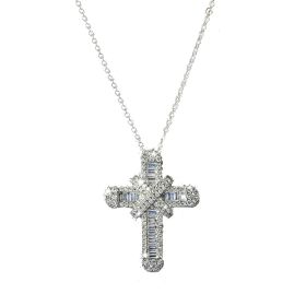 Womens Crystal Cross Necklace Sliver HIP-HOP Pendant for Men Religious Christian Jewelry Gifts for Anniversaries Holidays Christmas Birthdays