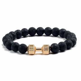 Natural Volcanic Stone Beads Bracelets Black Lava Men Women Bracelet Aromatherapy Essential Oil Diffuser Bangle (Color: Volcanic Rock Golden Dumbbell)