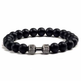 Natural Volcanic Stone Beads Bracelets Black Lava Men Women Bracelet Aromatherapy Essential Oil Diffuser Bangle (Color: Black Matte Gun Black)