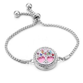 Color Rhinester Tree Of Life Bracelet Stainless Steel Essential Oil Diffuser Case (Color: Color4)