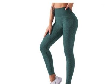 Leopard Print Yoga Fitness Leggings (Color: green, size: M)