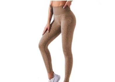 Leopard Print Yoga Fitness Leggings (Color: Brown, size: L)