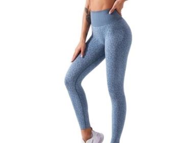 Leopard Print Yoga Fitness Leggings (Color: Blue, size: M)