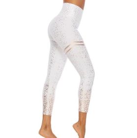 Women Fahsion Hot Stamping Leggings Stretch Tight Yoga Pants (Color: White, size: XS)