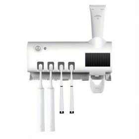 1pc Smart Toothbrush Sanitizer, Free Punching Wall Mounted Toothbrush Holder, Automatic Squeeze Toothpaste Device (Color: White)