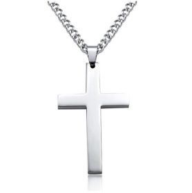 Fashion Cross Necklace Women Men Stainless Steel Christian Charm Necklace Boys Girls Punk Hip Hop Friendship Jewelry Gifts (Color: Silver)