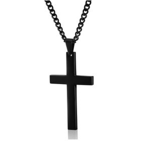 Fashion Cross Necklace Women Men Stainless Steel Christian Charm Necklace Boys Girls Punk Hip Hop Friendship Jewelry Gifts (Color: Black)