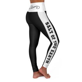 High Waisted Yoga Leggings, Black And White Salt Of The Earth Scroll Style Sports Pants (size: XL)