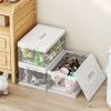 2 Pack Collapsible Storage Bins with Lids, Clear Plastic Foldable Storage Box, Stackable Storage Containers for Organizing, White