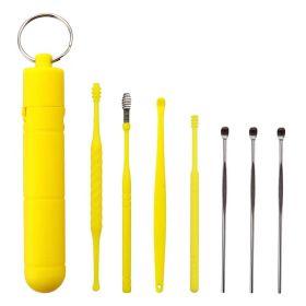 Black Ear Pick Suit 7-piece Spiral Double-headed Spring Ear Cleaning Tool Set (Option: Earpick 7 Piece Yellow)